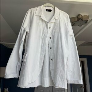 100% Cotton Fenini White Jacket Shirt Long Sleeve Button Up Medium Distressed